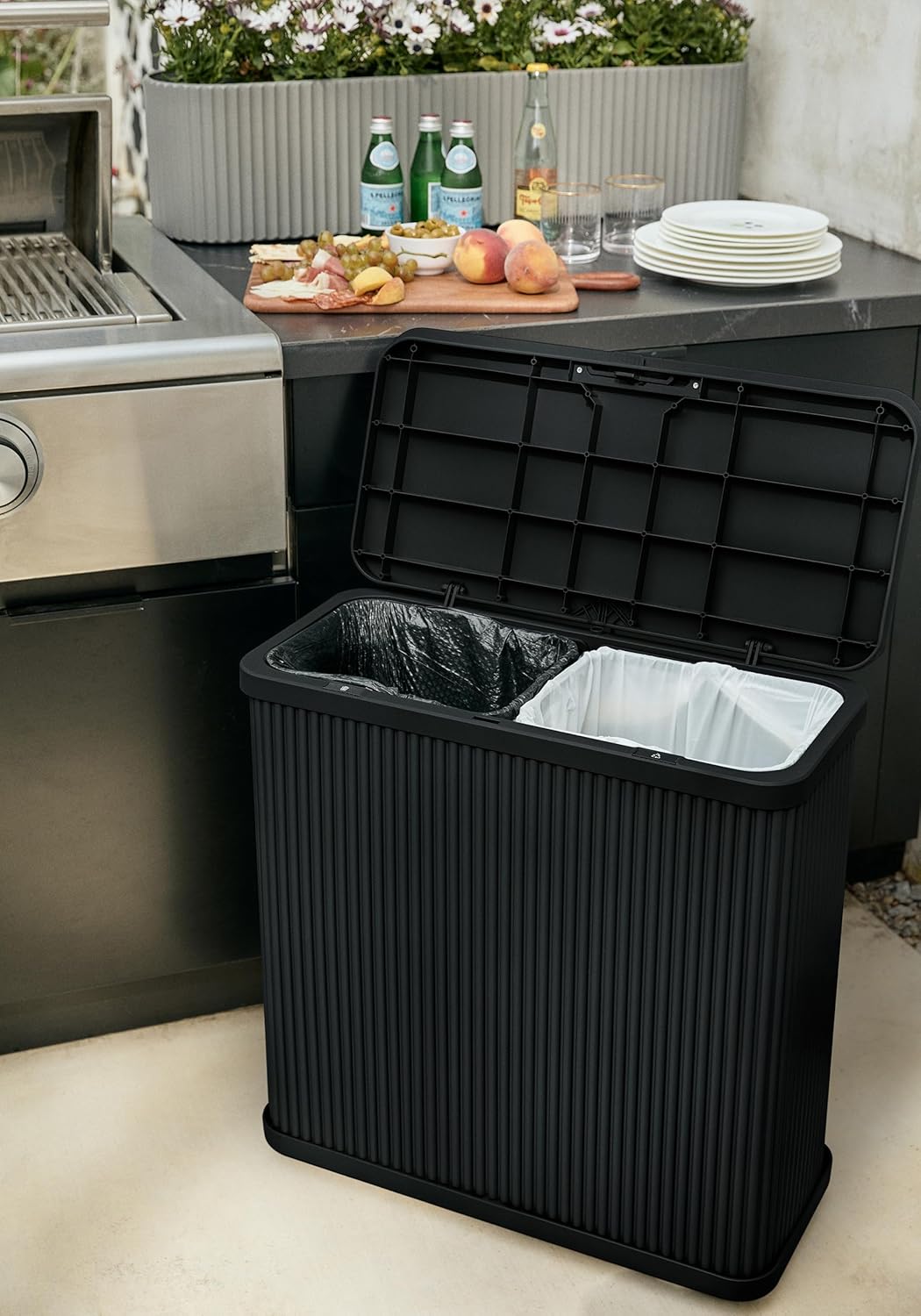 Veradek Tambour Series Outdoor Trash Can with Lid – All-Weather Waste Bin for Patio, Pool, BBQs &