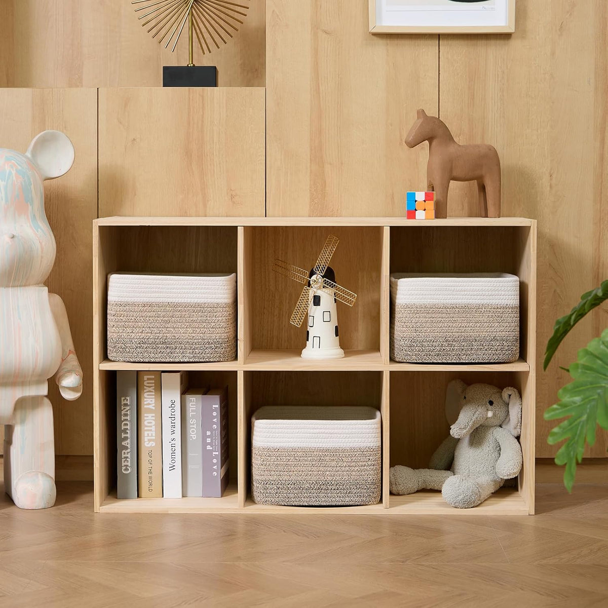 Small Organizing Baskets for Cubes Shelf, 9.7x9.7x7.1 Inch Rope Woven Storage Bins for Nursery