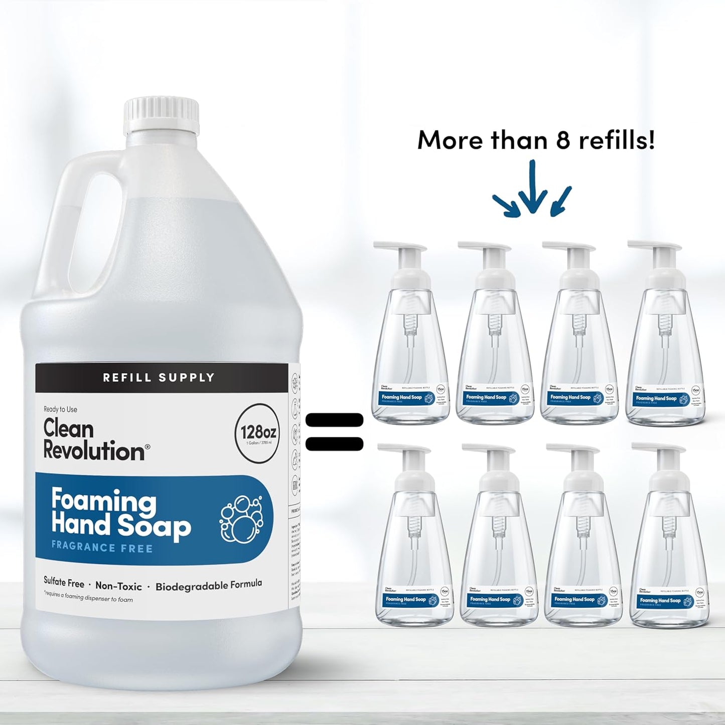 Clean Revolution Foaming Hand Soap Refill Supply Container, Ready to Use Formula, Gluten Free