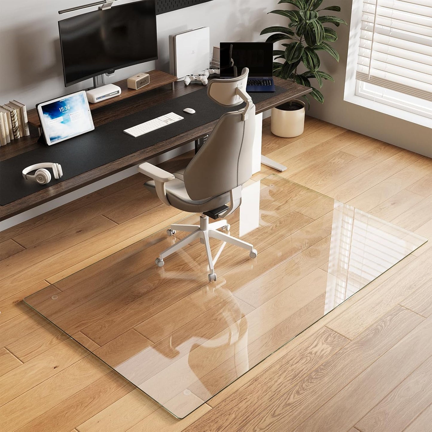 Koonmi Tempered Glass Chair Mat for Hardwood Floors & Carpets, 40" x 80“ Transparent Heavy Duty