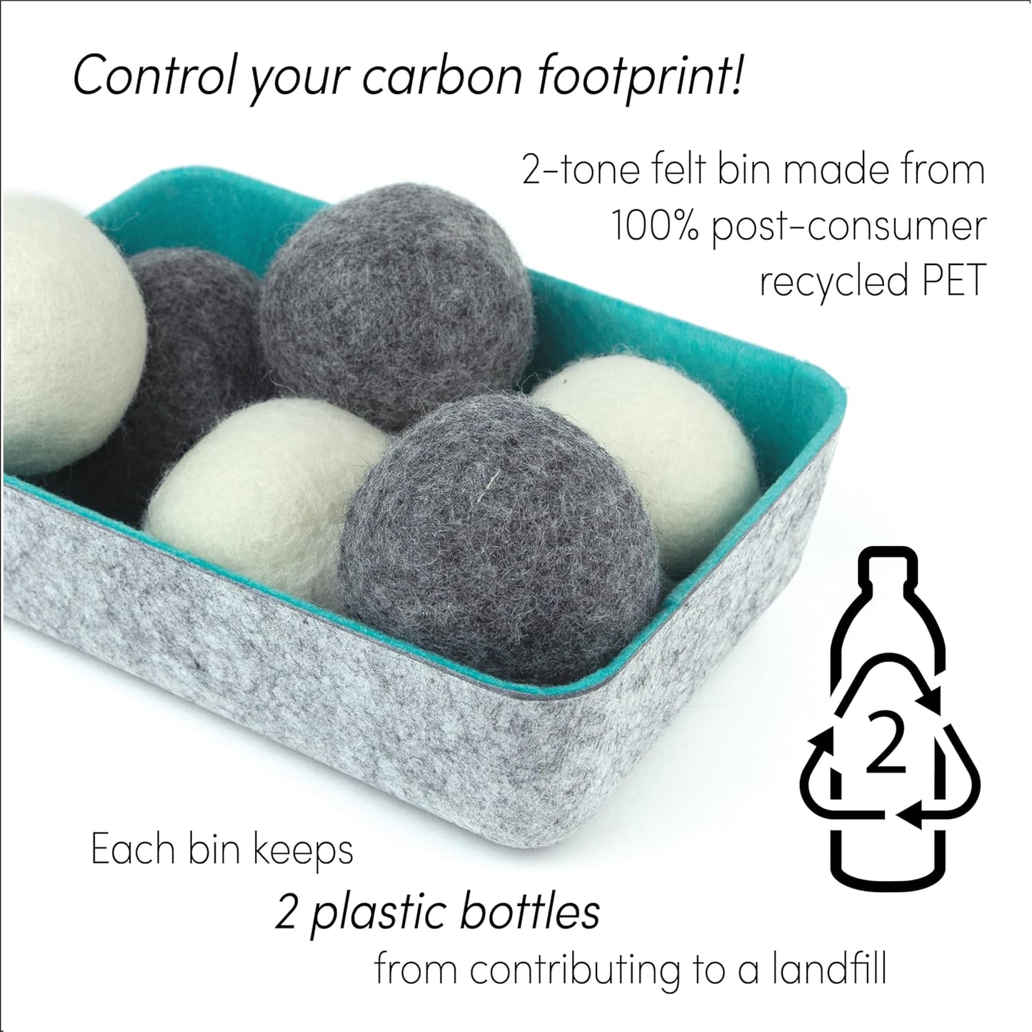 Three by Three Seattle Felt·Like·it!™ Wool Dryer Balls + Storage Bin: Reduce Drying Time, Static