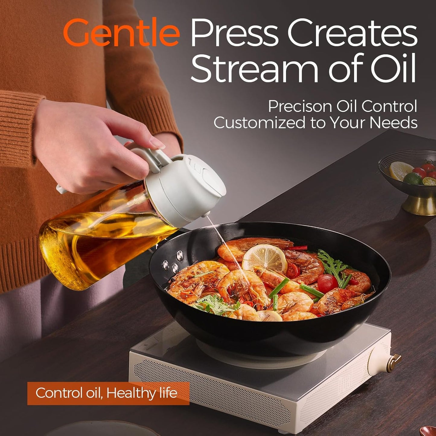 YARRAMATE 2Pcs 16oz/470ml 2 in 1 Oil Sprayer for Cooking with Stickers, Food-grade Glass Oil Spray