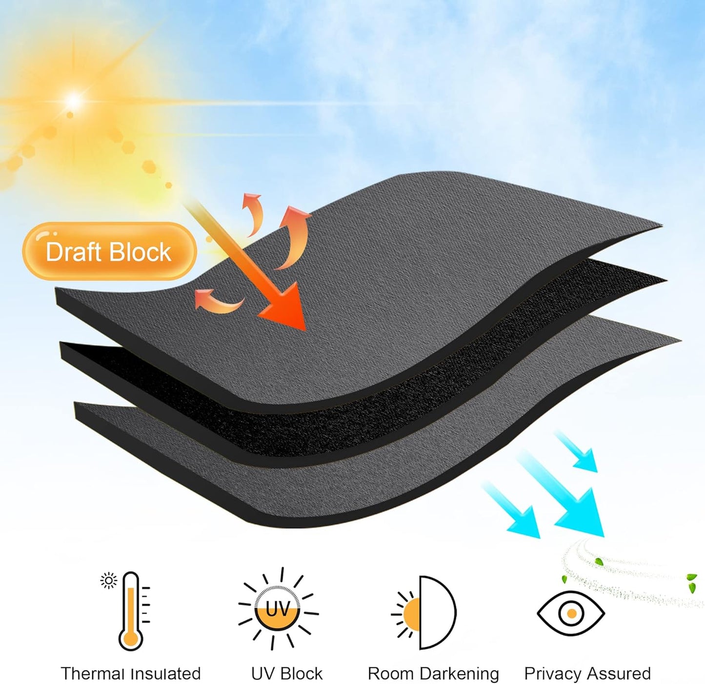 RYB HOME Grey Blackout Curtains - Thermal Insulated Window Drapes for Bedroom Kitchen Dining
