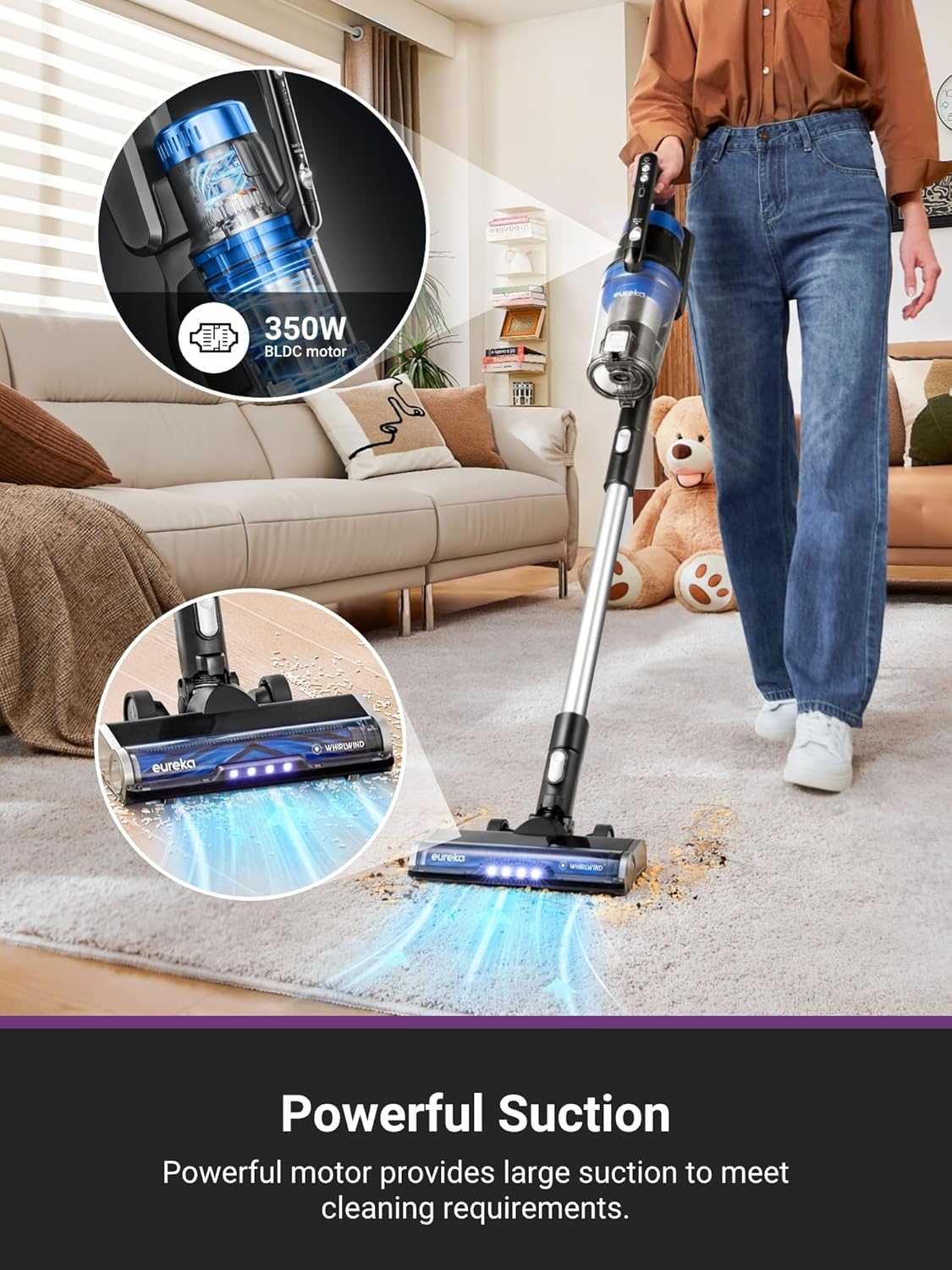 Eureka Stylus Elite NEC490BL Cordless Stick Vacuum, 350W Powerful Suction, Self-Emptying Station