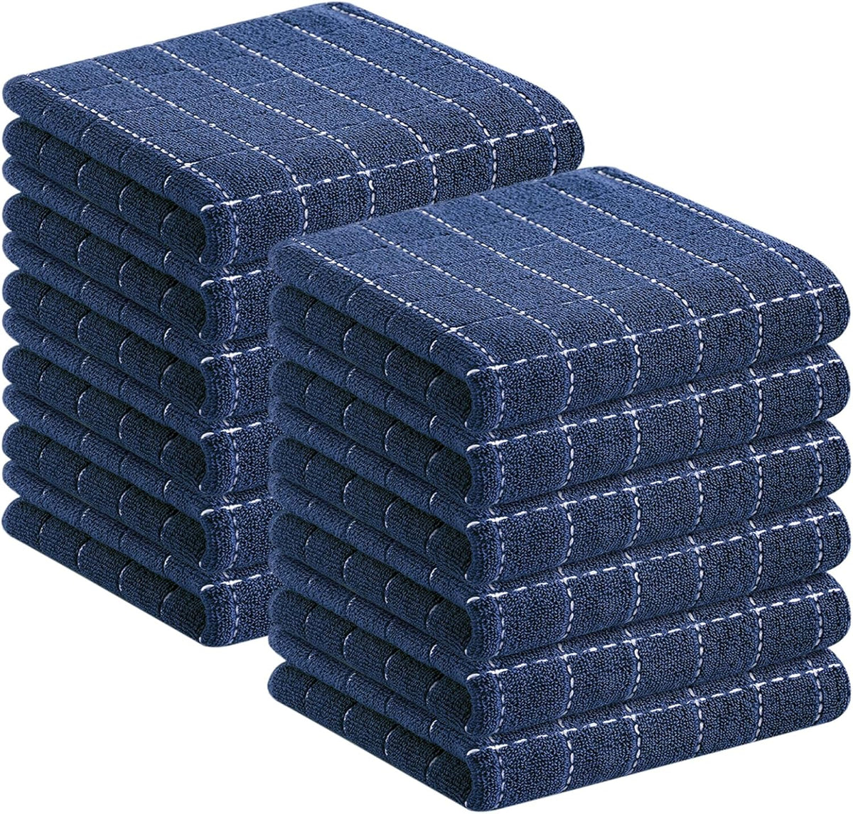 Homaxy 100% Cotton Terry Kitchen Towels(Navy Blue, 13 x 28 inches), Checkered Designed, Soft and