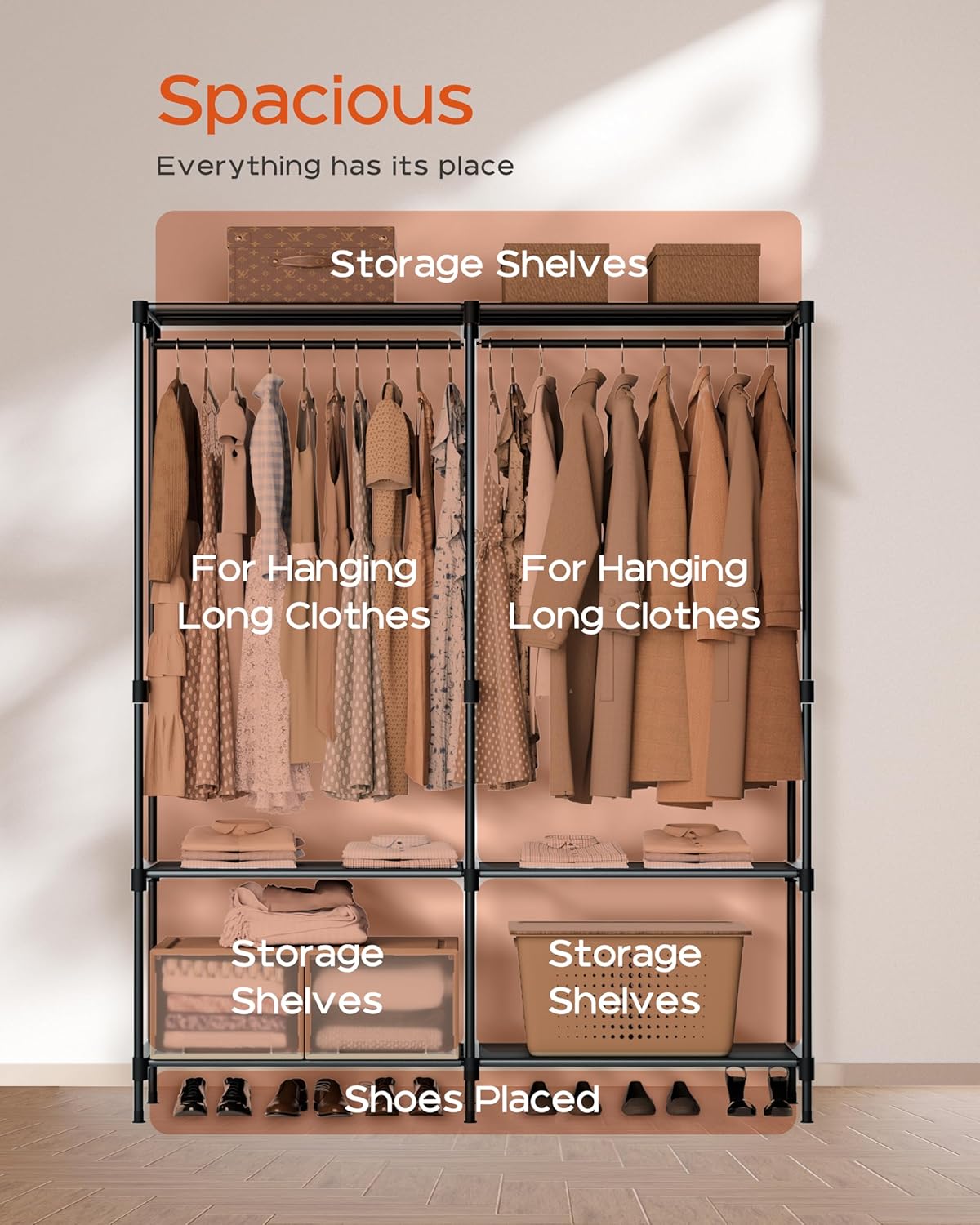 Clothes Rack, Portable Closet, 54.3 Inch Large Capacity Wardrobe Closet, Clothes Storage Organizer