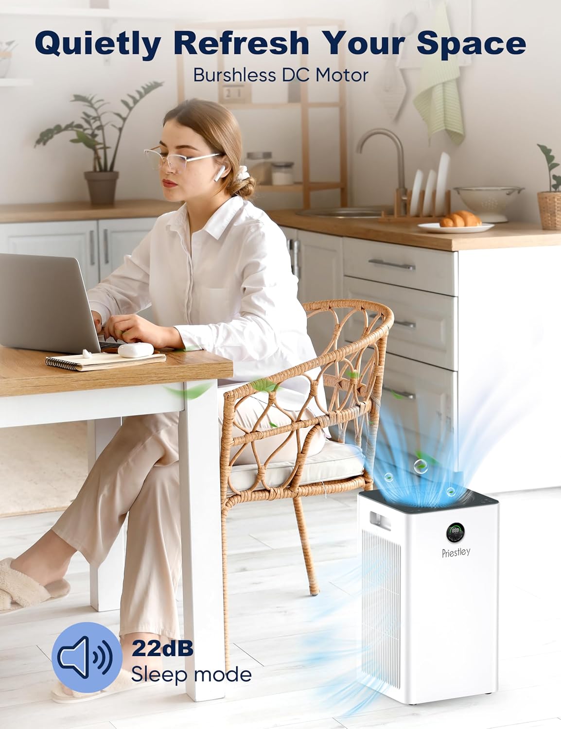 Priestley Air Purifiers for Home Large Room up to 1500 sq ft, Smart Control Air Purifier, True HEPA