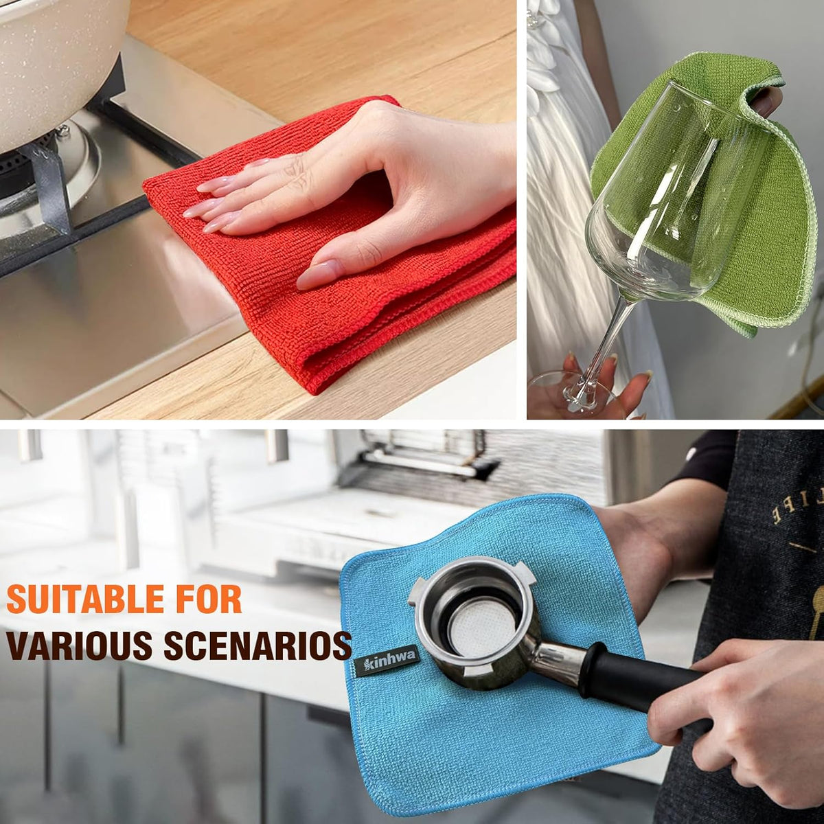 KinHwa Kitchen Washcloths for Dishes Absorbent Microfiber Dish Cloths Quick Dry Dish Rags with Poly