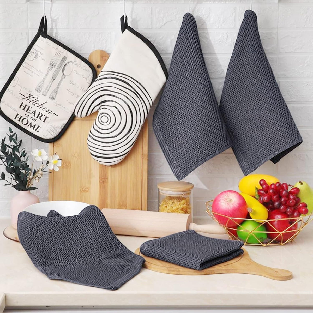 Homaxy 100% Cotton Waffle Weave Kitchen Dish Cloths, Ultra Soft Absorbent Quick Drying Dish Towels