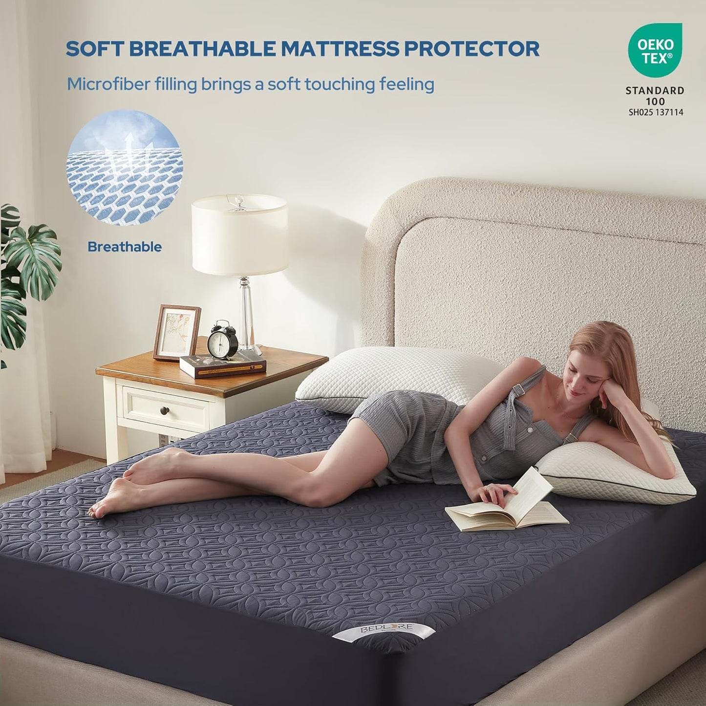 BEDLORE Waterproof Mattress Protector, Cal King Size Mattress Pad with Deep Pocket 6"-18" Depth