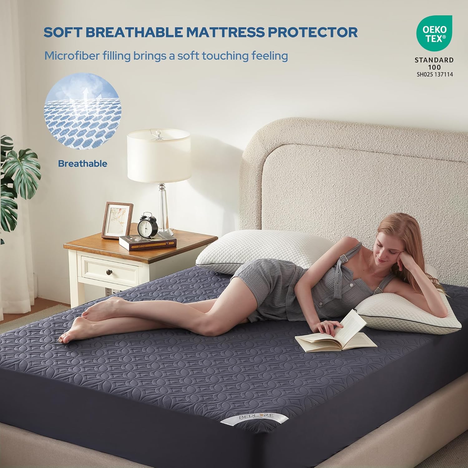 BEDLORE Waterproof Mattress Protector, Cal King Size Mattress Pad with Deep Pocket 6"-18" Depth
