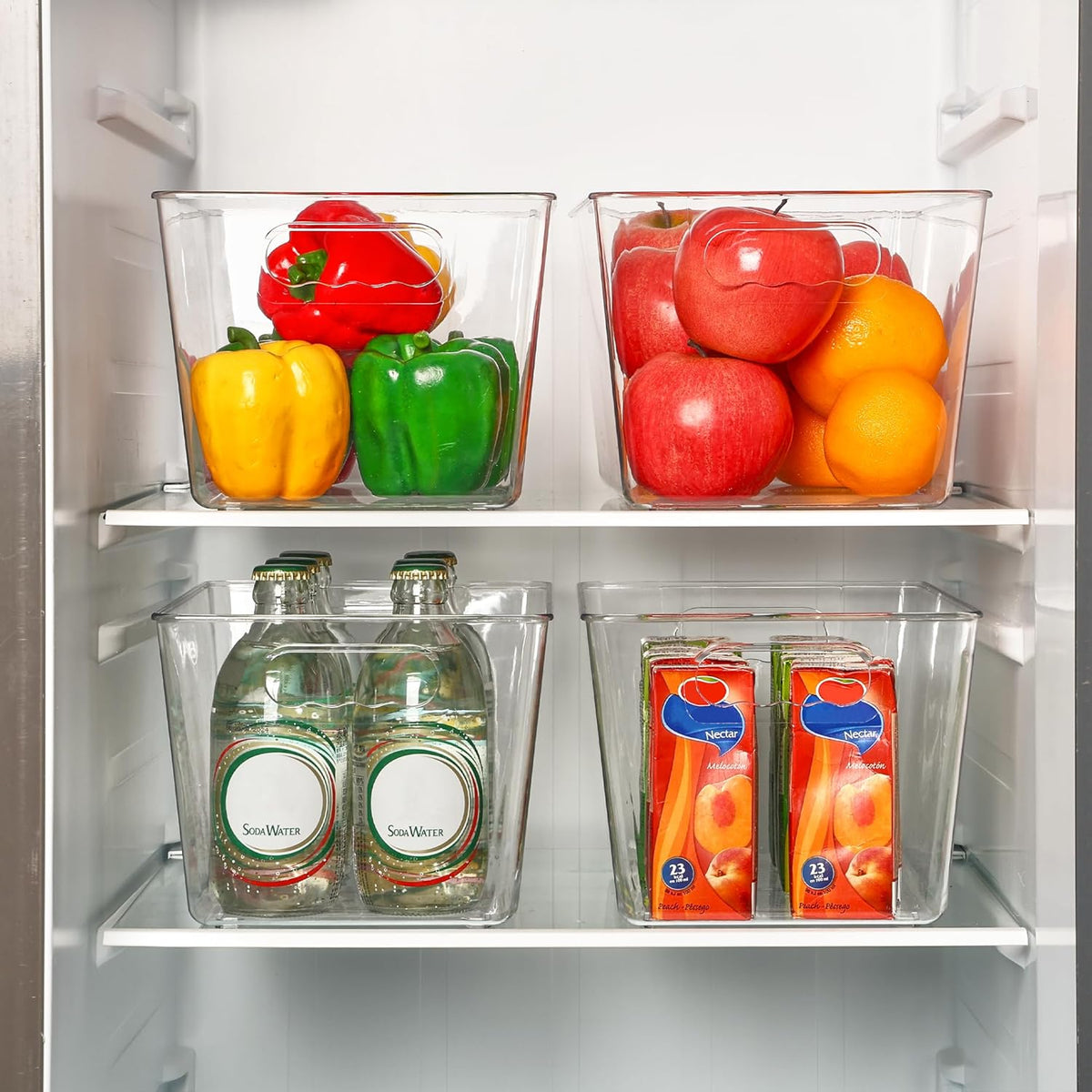 Vtopmart Clear Plastic Pantry Organizer Bins, 4 PCS Food Storage Bins with Handle for Refrigerator
