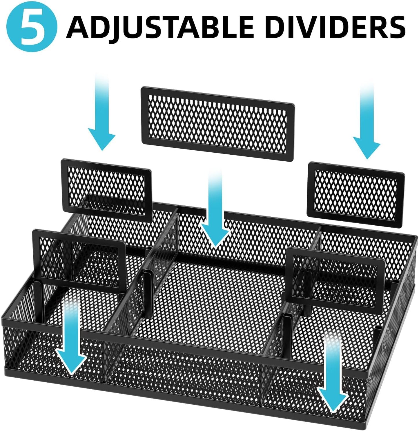 Marbrasse 2 Pack Desk Drawer Organizer, Mesh Drawer Organizer Tray with 8 Adjustable Compartments