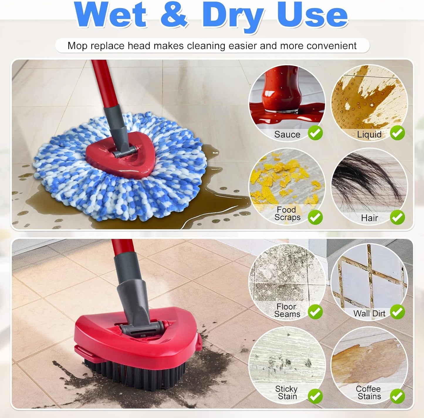Mop Heads Replacements for Ocedar, 3 Pack Mop Replace Head for Ocedar RinseClean 2-Tank System