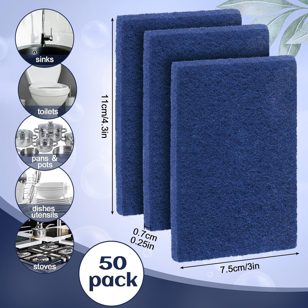 Hoolerry 100 Pcs Heavy Duty Scouring Pads Non Scratch Household Scrub Pads for Cleaning Reusable