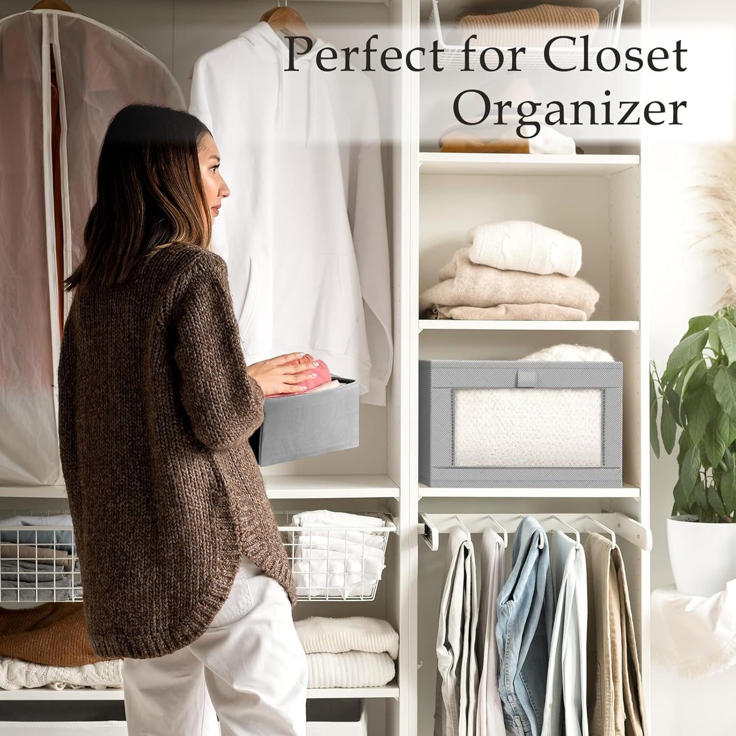 Criusia 4 Pack Linen Closet Organizers and Storage, Closet organizer Large Linen Closet Baskets for