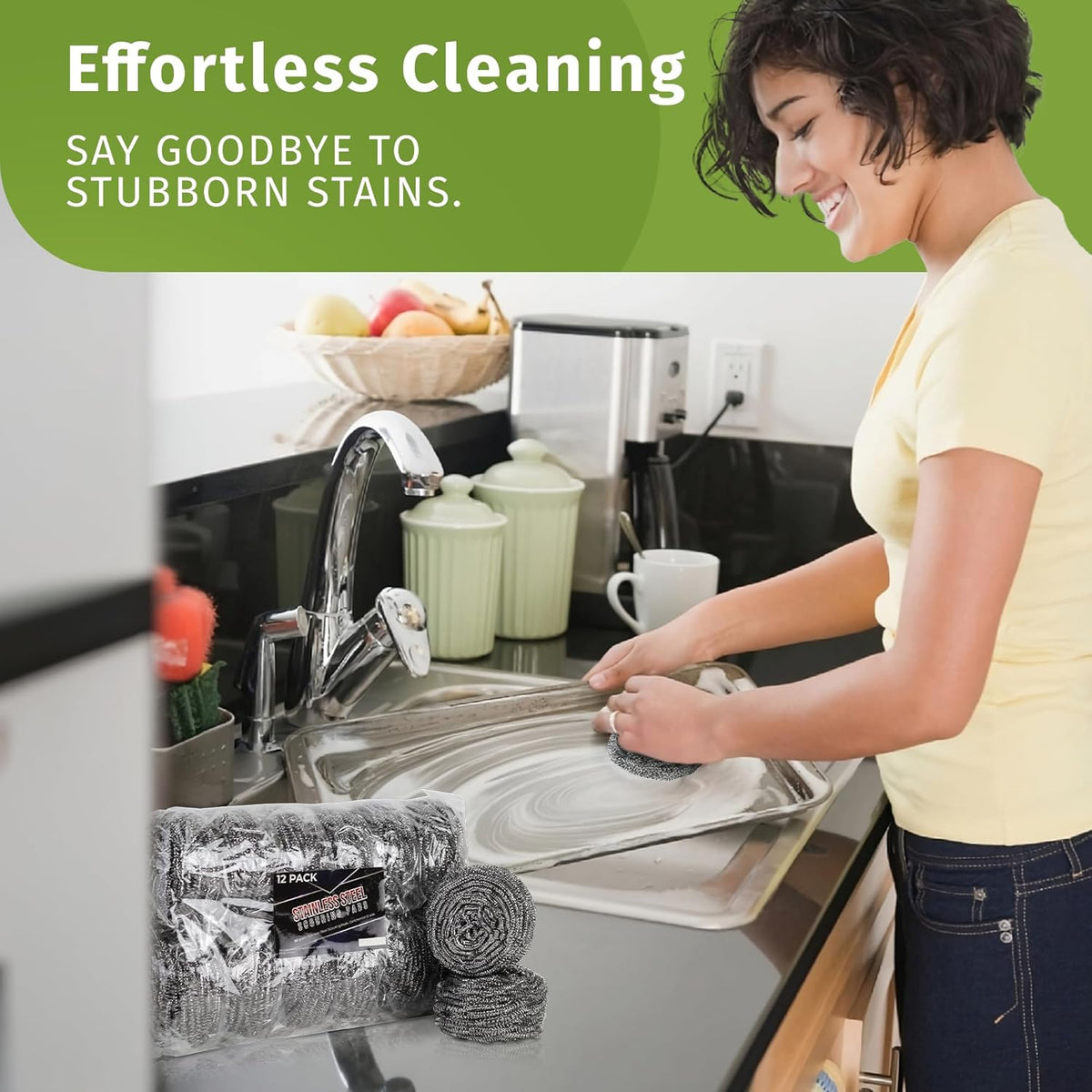 Brheez Stainless Steel Cleaner Scouring Pads [12 Pack] - Industrial & Commercial Strength Large