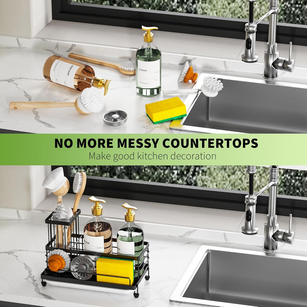 Cisily Large Capacity Kitchen Sink Caddy Organizer, Rustproof Non-Slip Sponge Holder With Dish