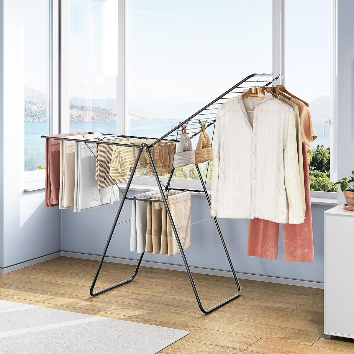 KINGBOARD Clothes Drying Rack Foldable, Drying Rack Clothing with Height-Adjustable, Metal Laundry