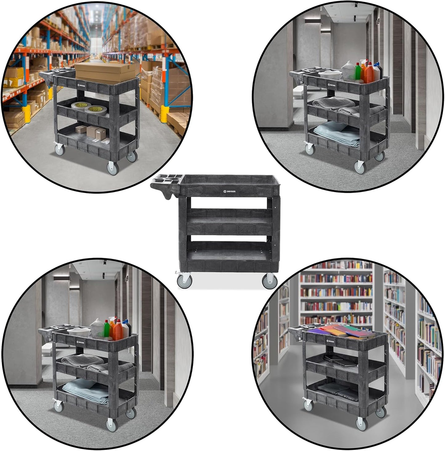 Dryser Utility Cart with Wheels, 40" x 17" Heavy Duty 550 lb. Capacity with Shelves - 3 Tier