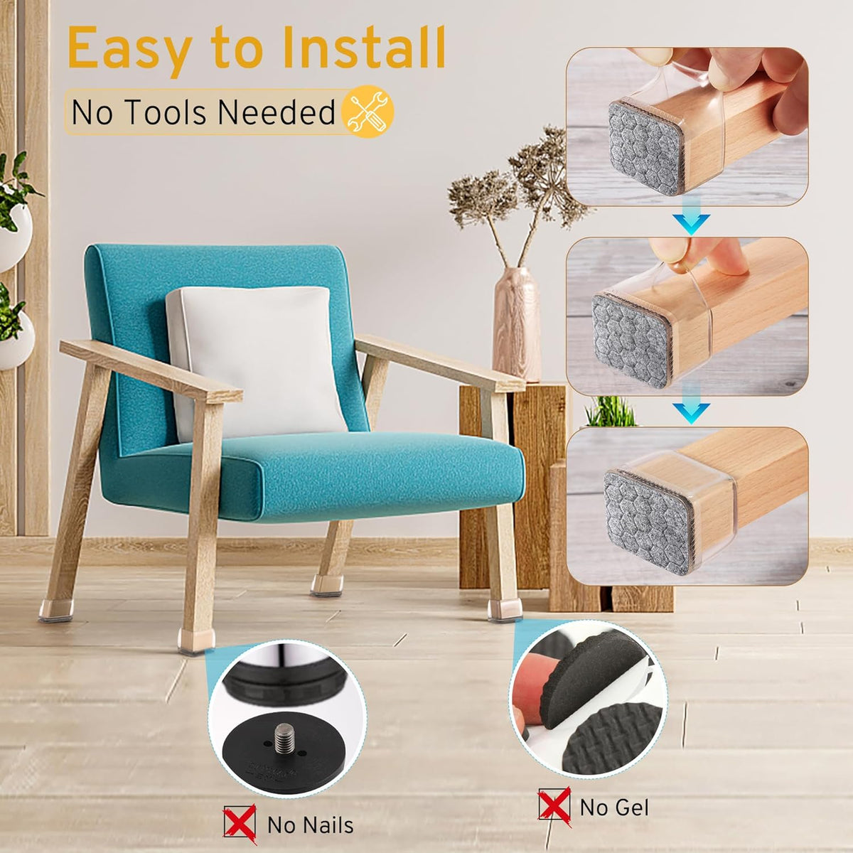 24PCS Rectangular Chair Leg Floor Protectors, Furniture Sliders, Non-Slip Felt Furniture Pads for
