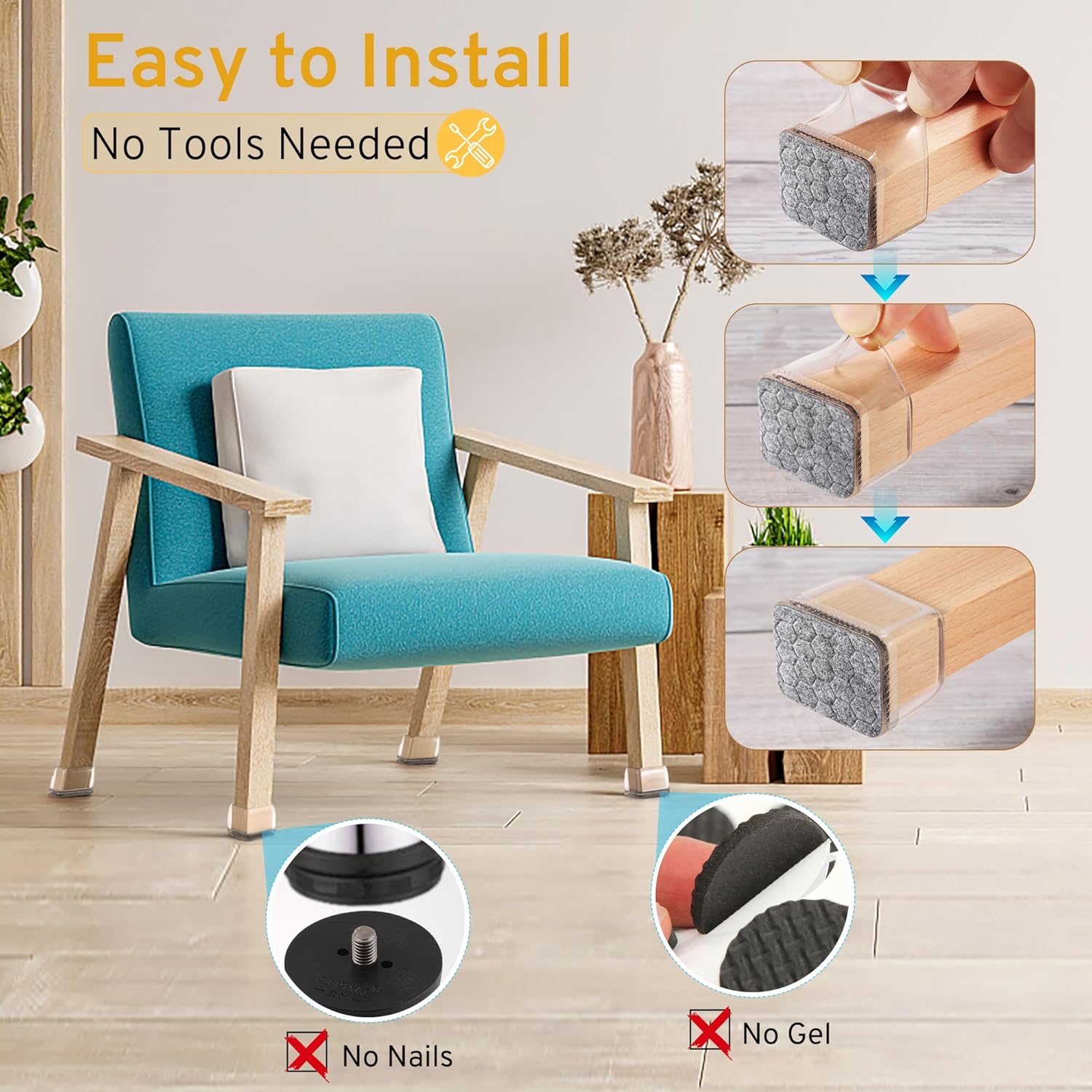 24PCS Rectangular Chair Leg Floor Protectors, Furniture Sliders, Non-Slip Felt Furniture Pads for
