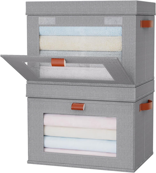 Large Storage Bins with Lids,Stackable&Collapsible Closet Storage Bins,Oxford Fabric Organizer Box