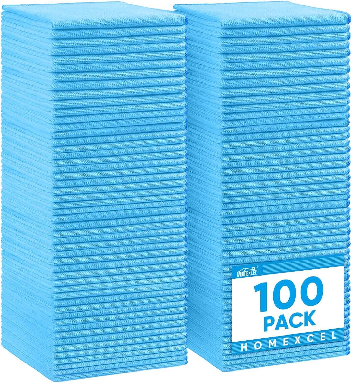 HOMEXCEL Blue Microfiber Cleaning Cloth, 100 Pack Cleaning Towels for Kitchen, Lint Free