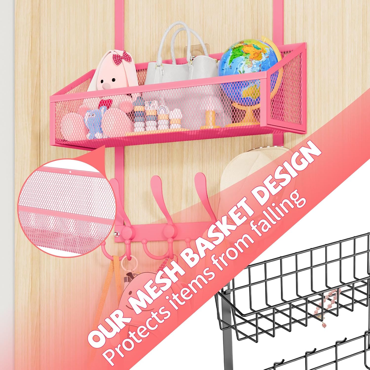 Over The Door Hooks Organizer, Coat Rack Over The Door Storage Hanger Towel Rack, Back of Storage