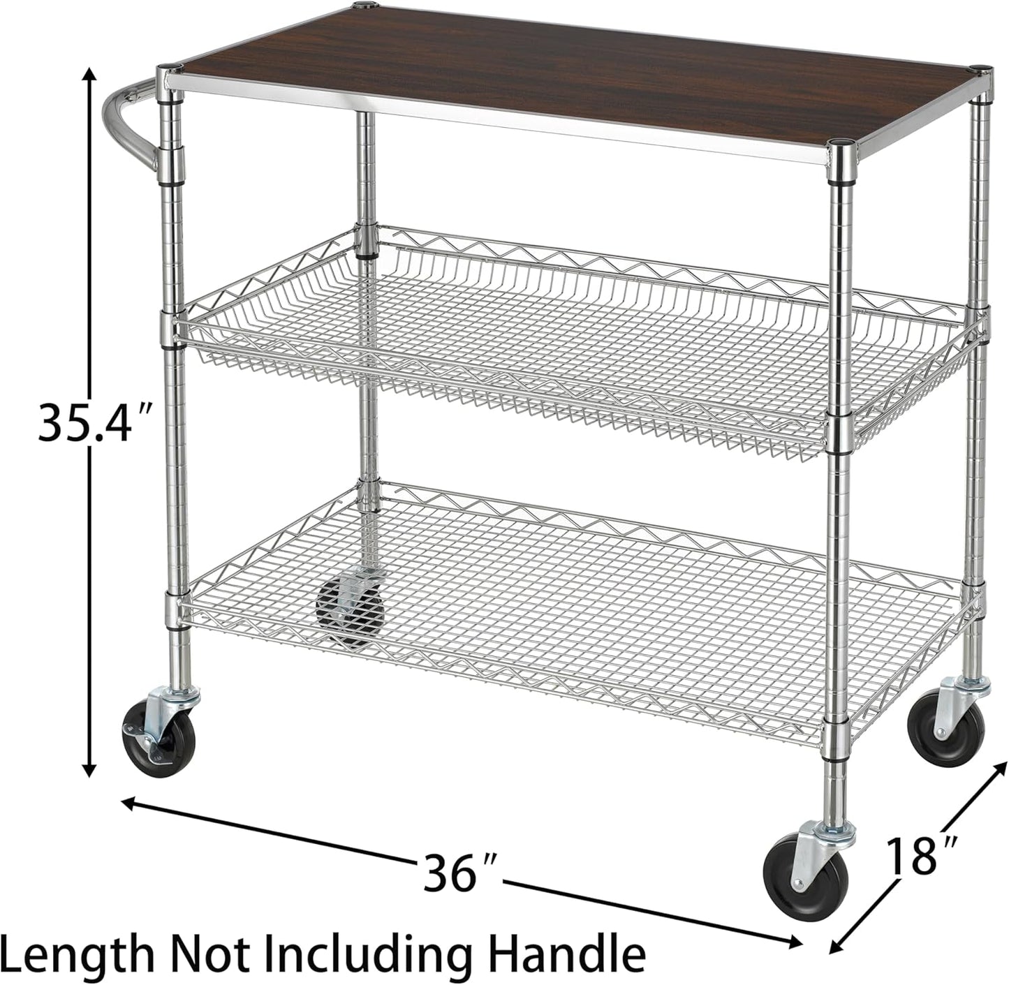 Finnhomy 3 Tier Heavy Duty Commercial Grade Utility Cart with Wood Top, Wire Rolling Cart with
