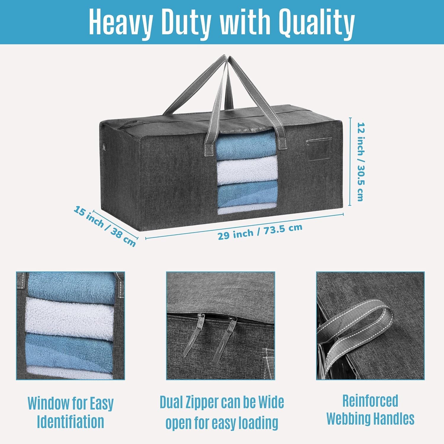 VENO 4 Pack Moving Bags Extra Large Storage Bags for College Move-In, Heavy-Duty Storage Totes