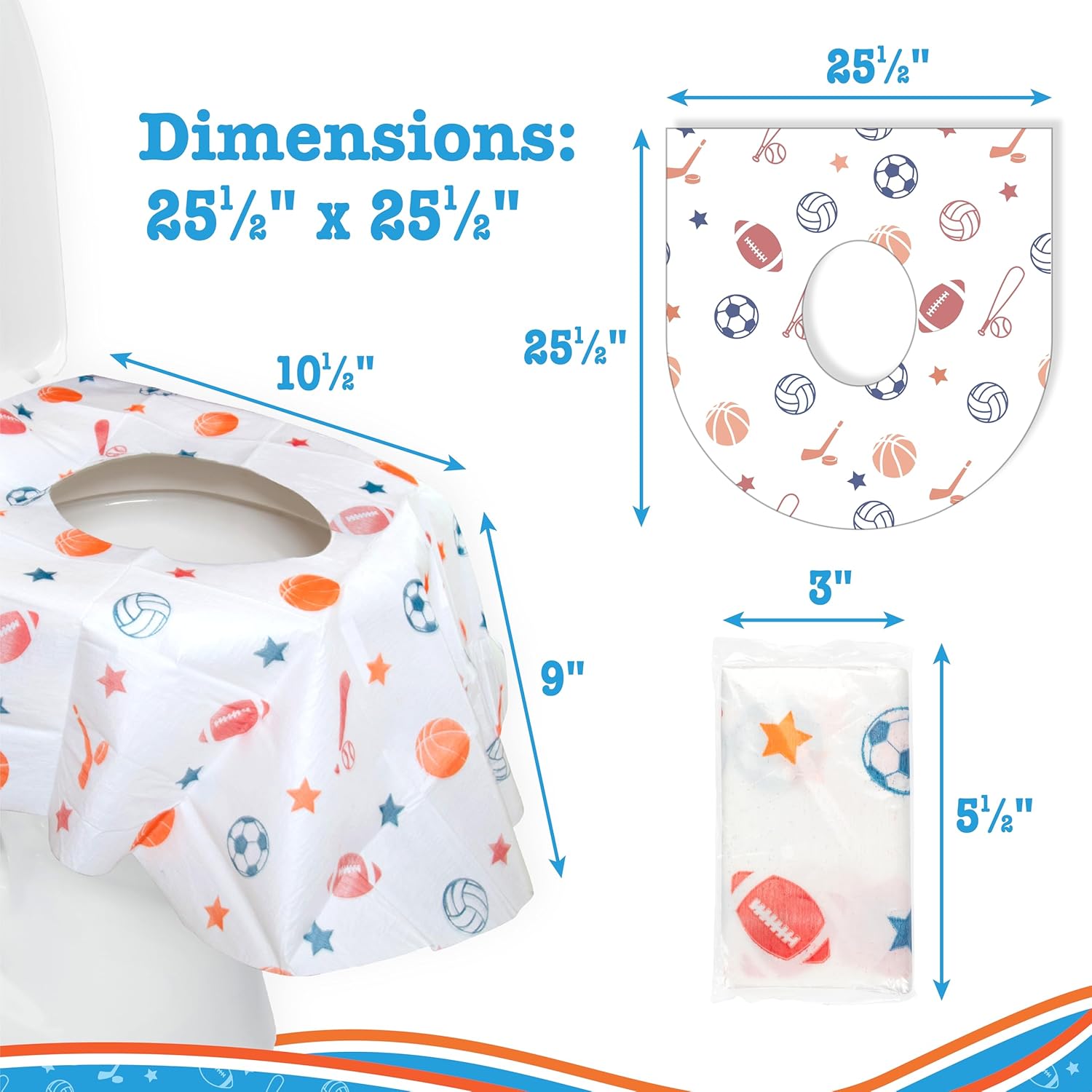 Toilet Seat Covers Disposable (12 Pack, Sports) - XL Waterproof Toilet Cover for Toddlers, Kids &
