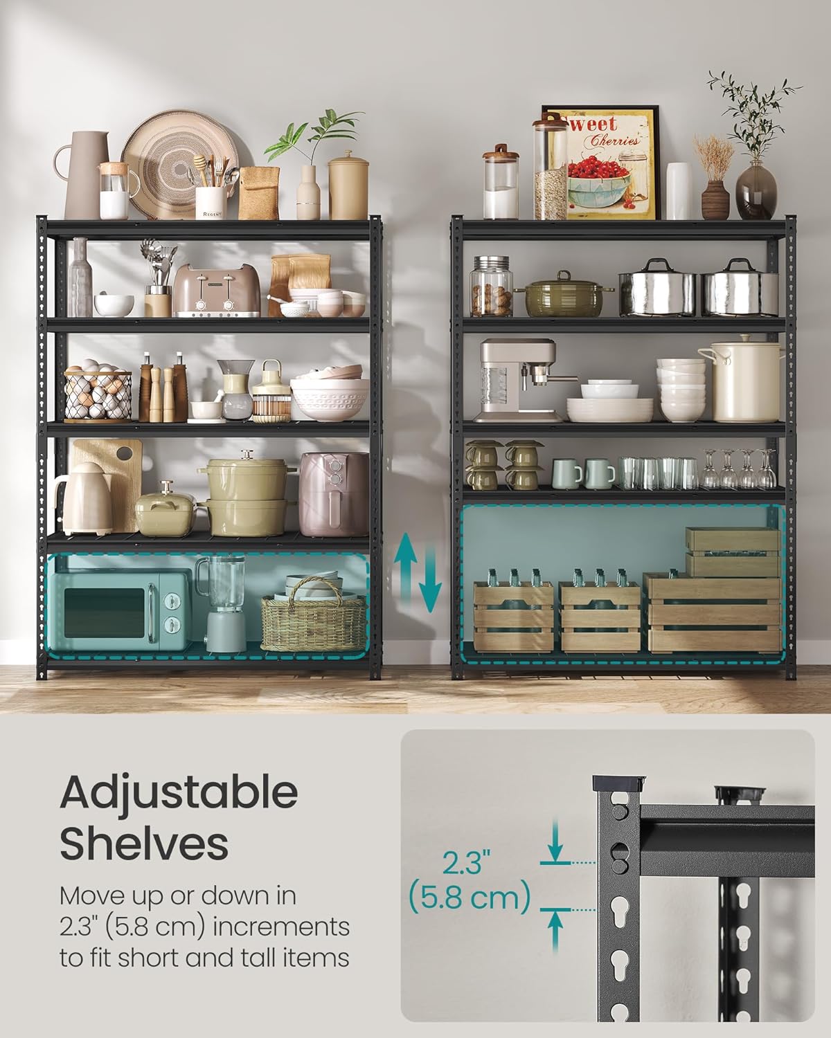 SONGMICS 5-Tier Storage Shelves, Heavy-Duty Garage Shelving, Adjustable Shelving Unit, Steel Shelf