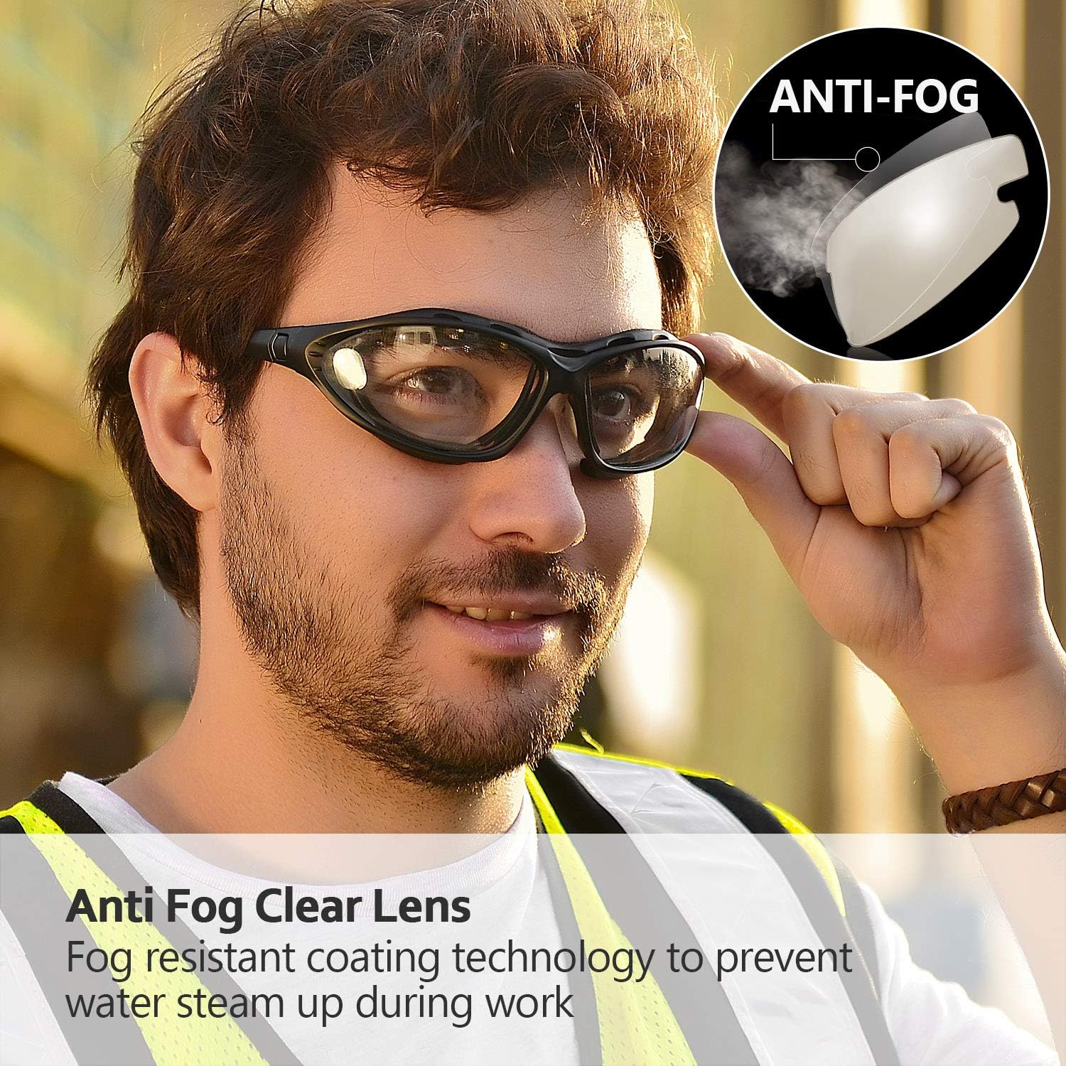SAFEYEAR Anti Fog Safety Glasses- SG002 Clear Scratch Resistant Work Glasses No-Slip Safety Goggles