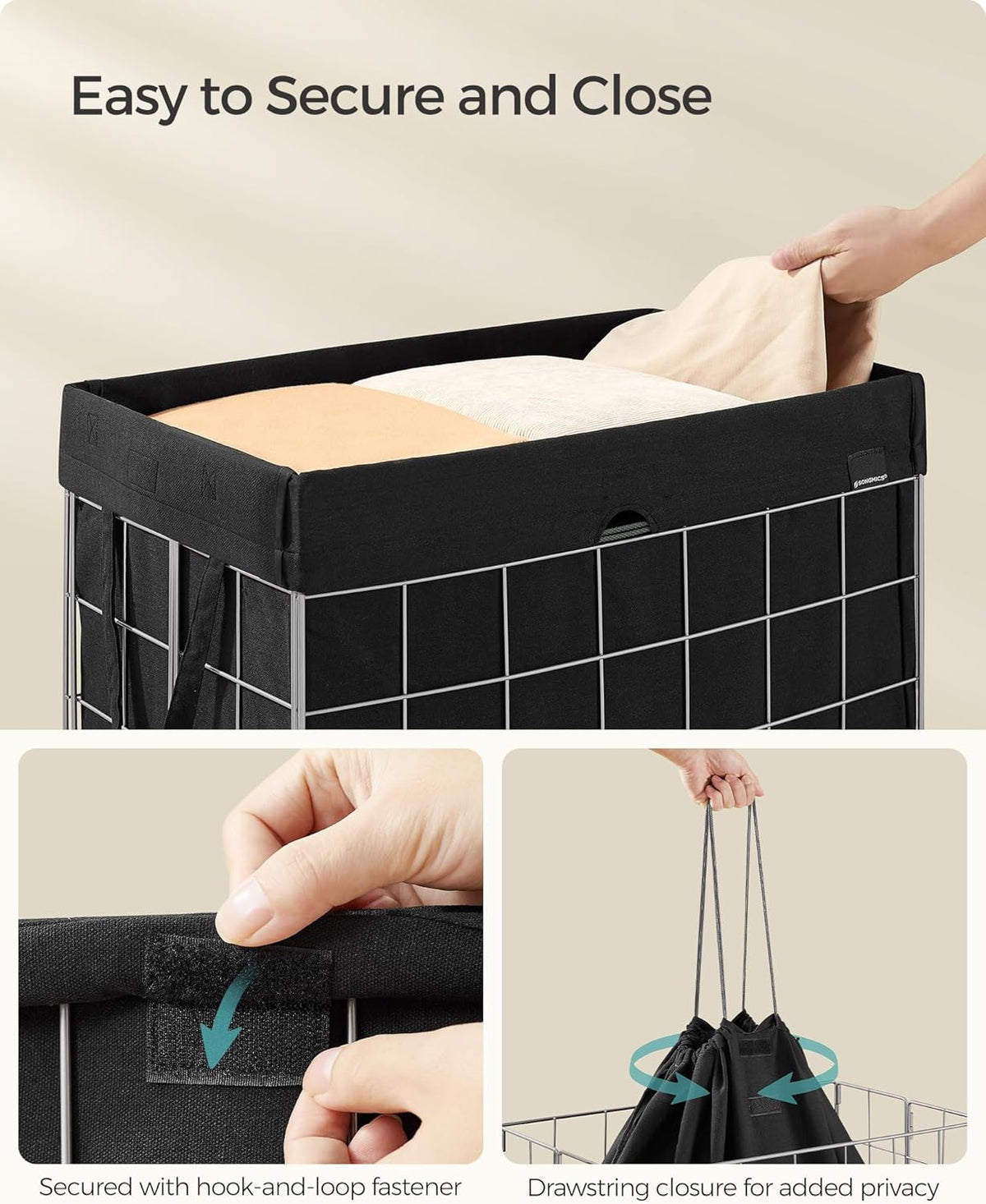 SONGMICS 29 Gal. (110L) Laundry Basket, Laundry Hamper, Collapsible Clothes Hamper, Removable and