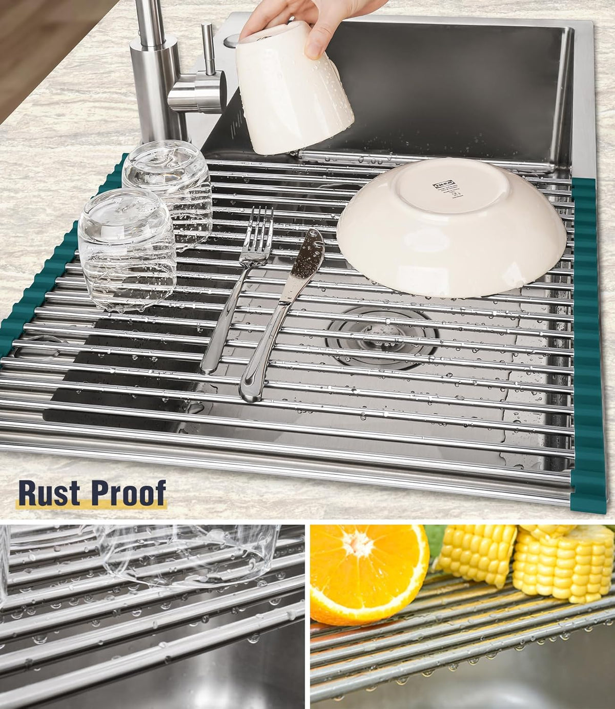 Tomorotec Stainless Steel Roll Up Dish Drying Rack, Foldable Over The Sink Rolling Drainer Rack