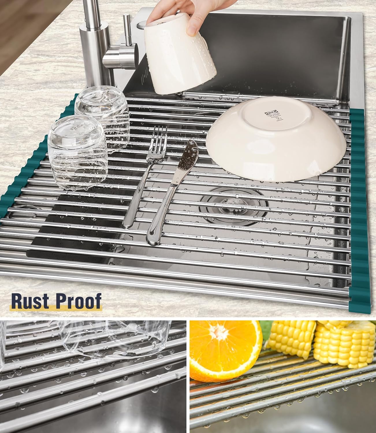 Tomorotec Stainless Steel Roll Up Dish Drying Rack, Foldable Over The Sink Rolling Drainer Rack