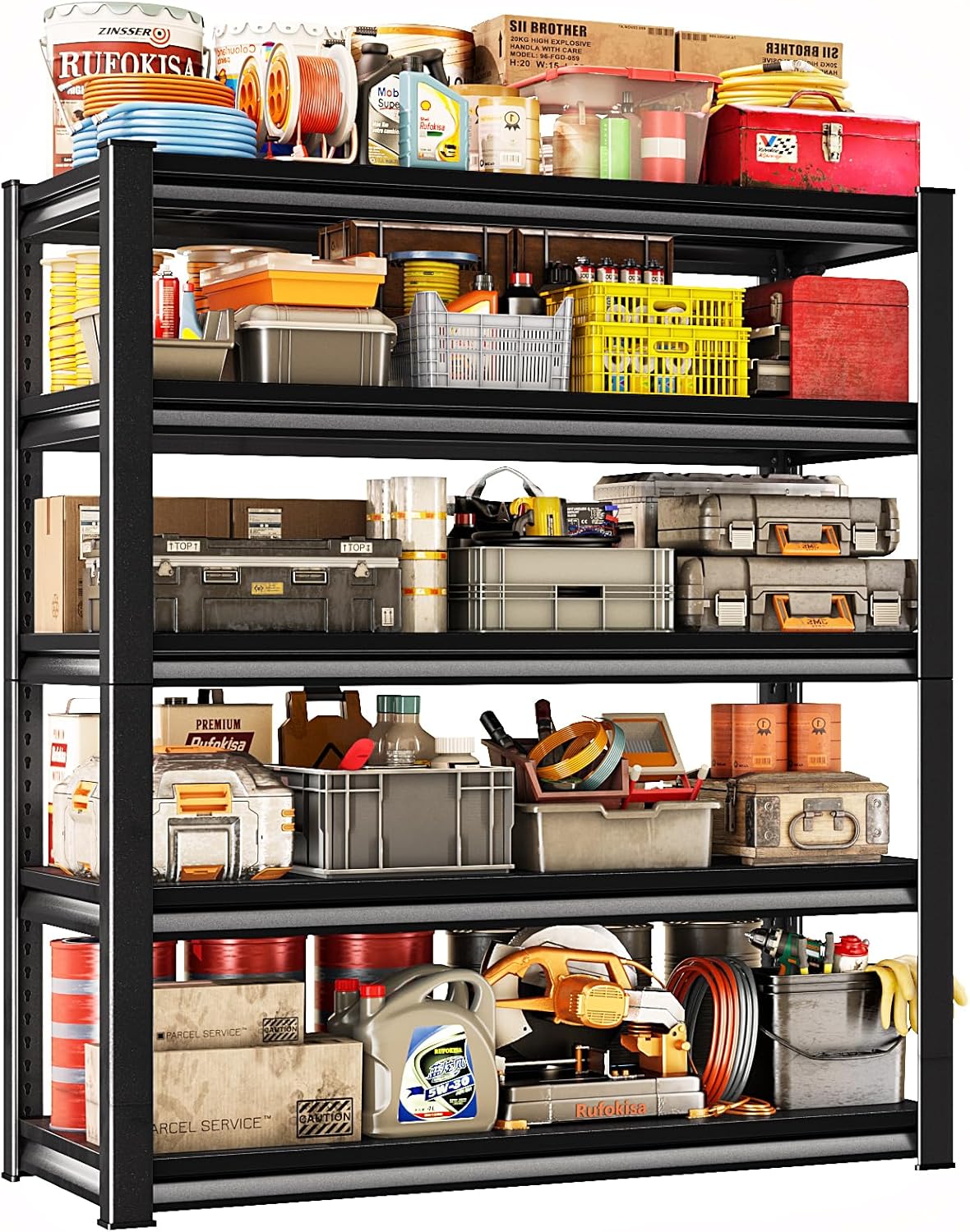 78" H Garage Shelving Heavy Duty，2800LBS Loads Adjustable Garage Storage Shelves,5-Tier Metal