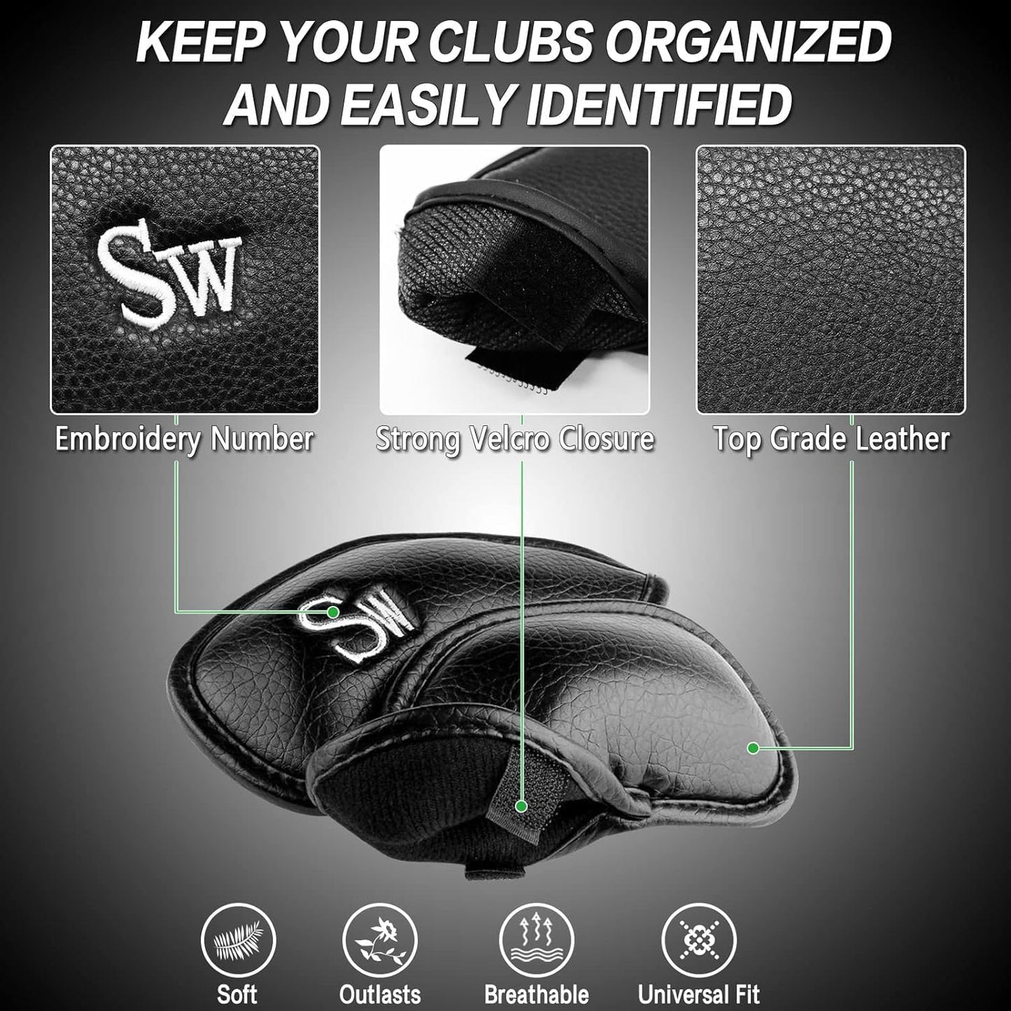 FINGER TEN Premium Synthetic Leather Stylish Iron & Wedge Golf Head Covers Value 12 Piece Set