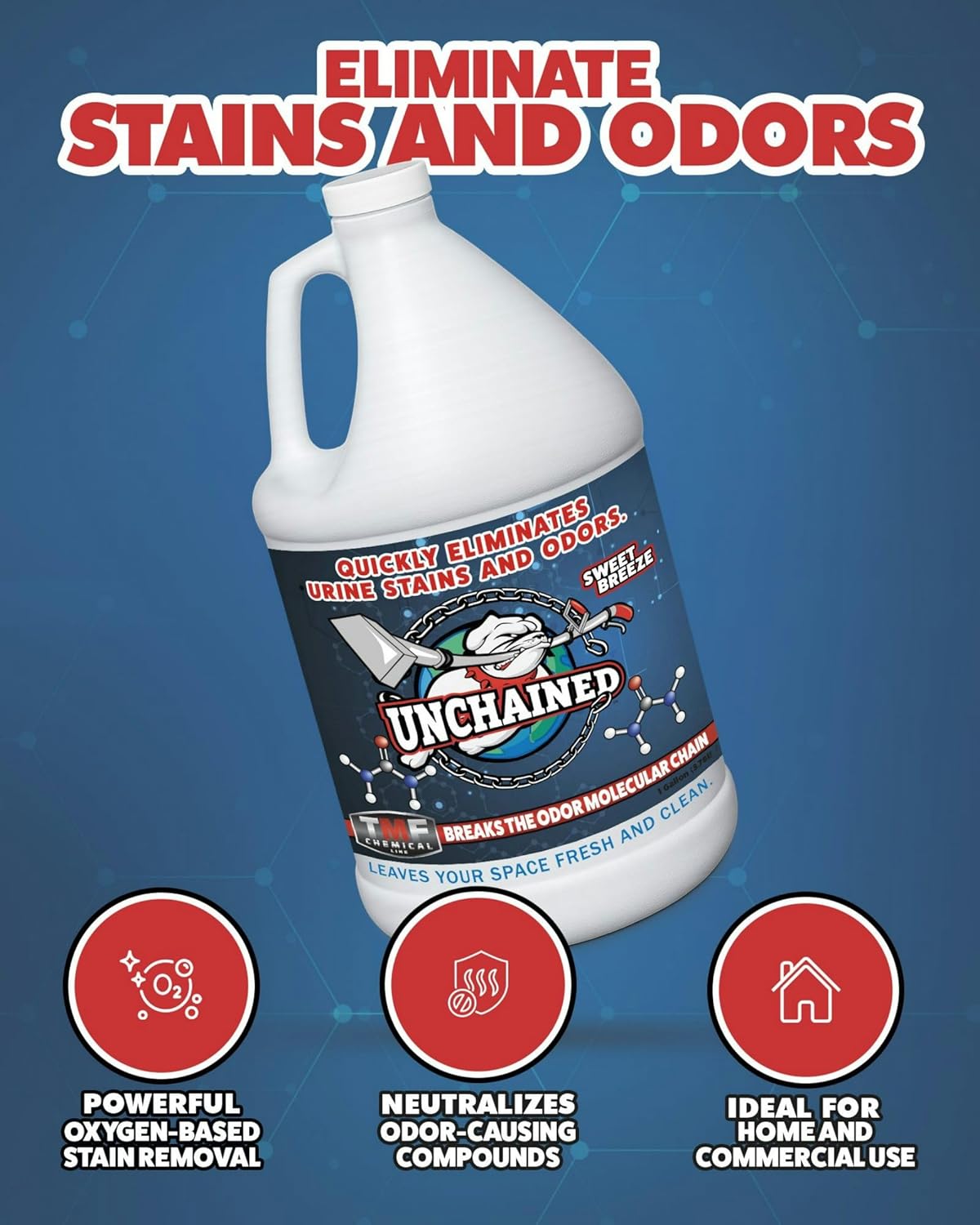 Unchained Urine Stain & Odor Remover Liquid Concentrate - Oxygen Based Odor Control Formula, Pet
