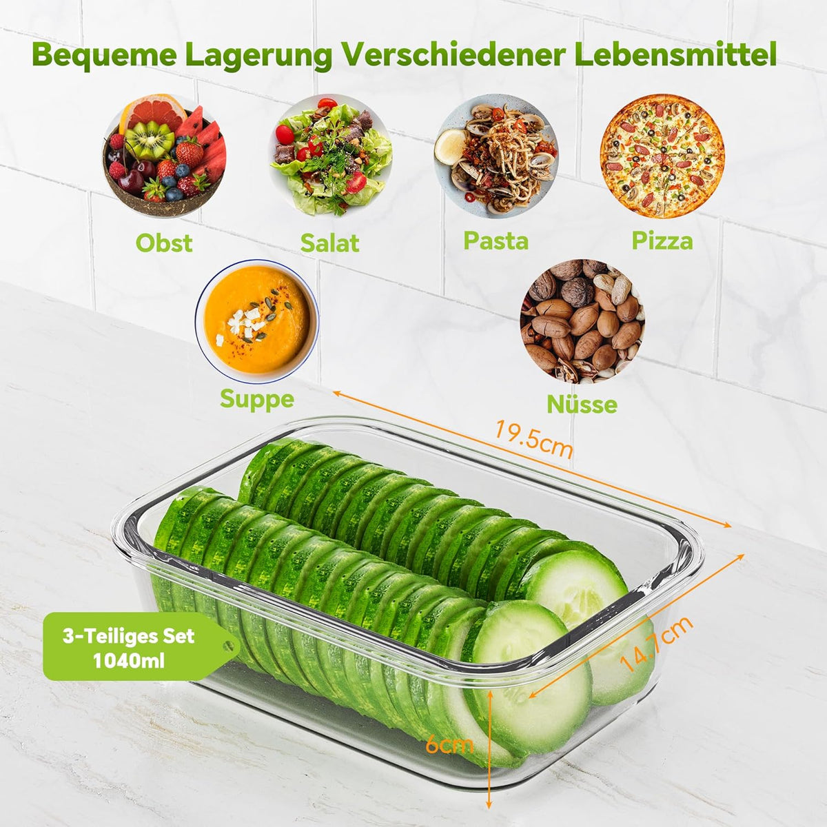 3-Pack 35 oz Borosilicate Glass Food Storage Containers with Lids, Stackable Airtight Glass Meal