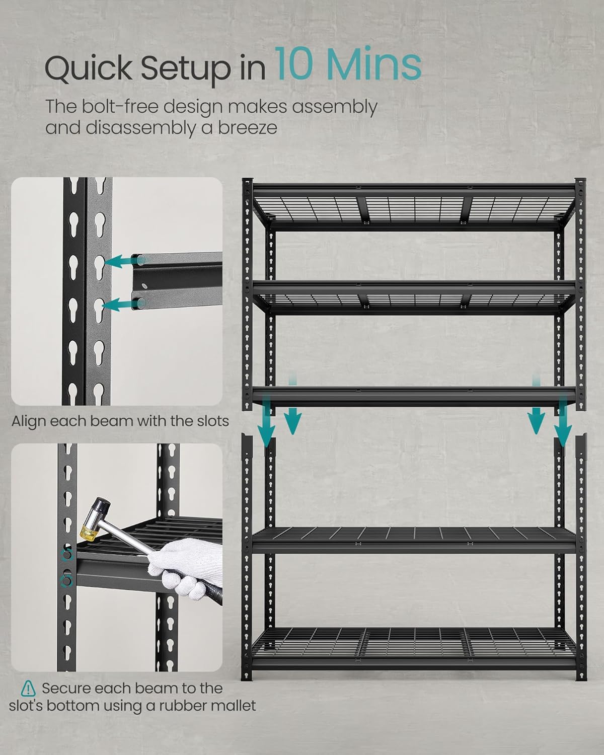 SONGMICS 5-Tier Storage Shelves, Heavy-Duty Garage Shelving, Adjustable Shelving Unit, Steel Shelf