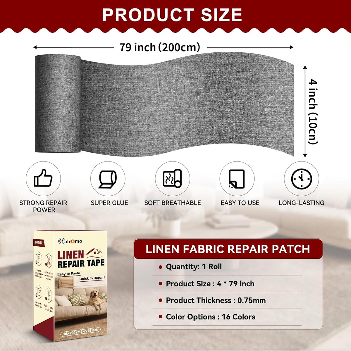 Linen Repair Tape 4x79 inch, Self Adhesive Fabric Patches, Linen Patch Tape Kit, Fabric Repair Tape