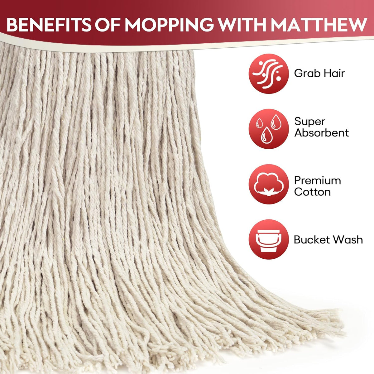Matthew Cleaning 24oz 3Pack Cotton Floor Mop,Cotton Looped-Open String Heavy Duty String Refills