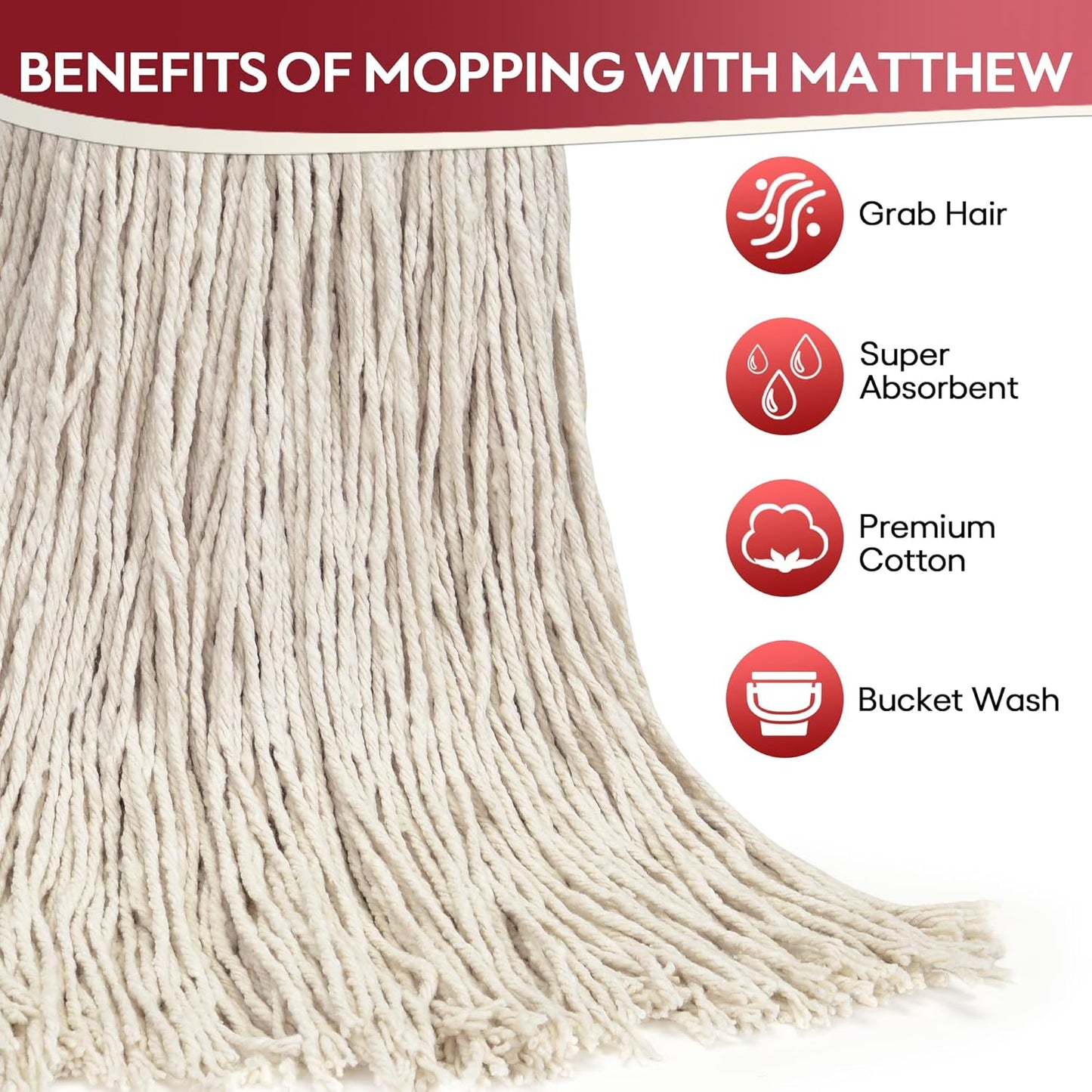 Matthew Cleaning 24oz 12Pack Cotton Mop Head Replacement,Looped-Open String Heavy Duty String Mop