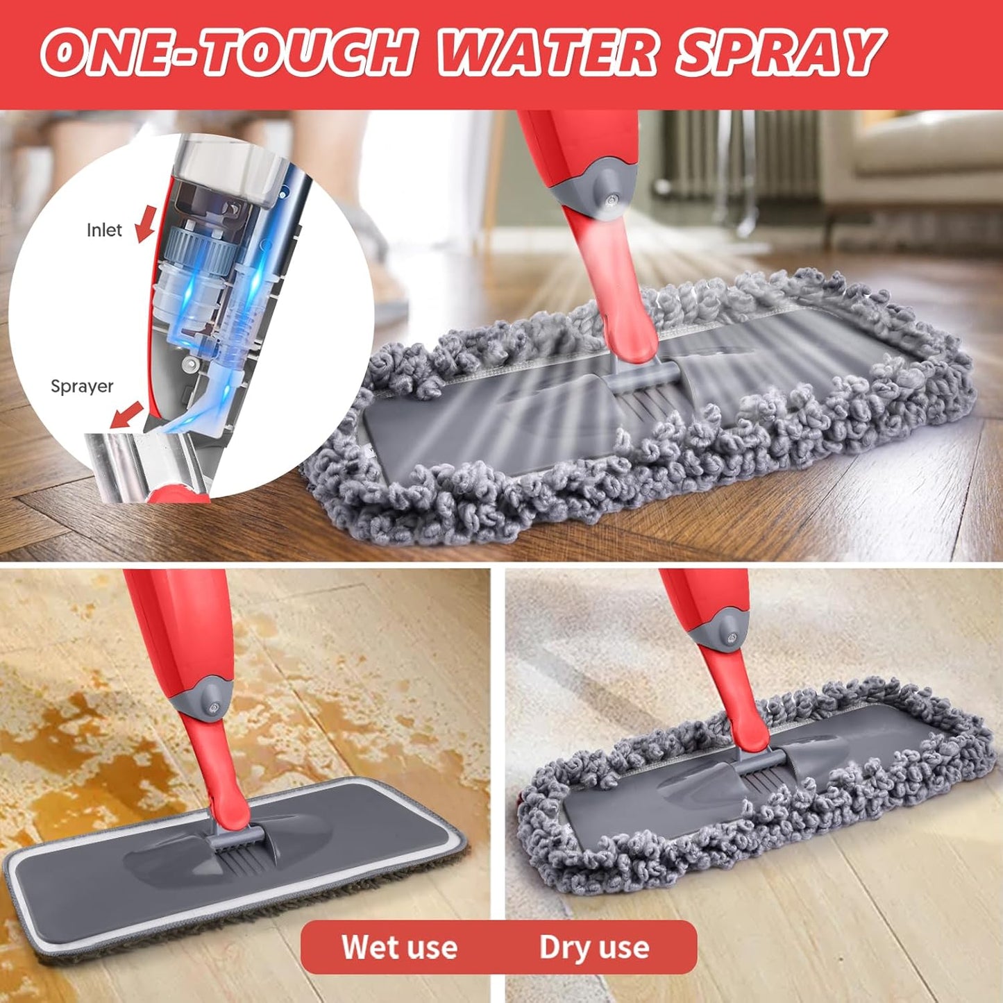 HOMTOYOU Dust Mop for Hardwood Floors: Microfiber Spray Mop for Cleaning Laminate Wood Tile Home
