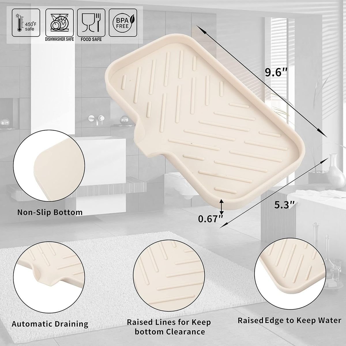 Silicone Bathroom Soap Dishes with Drain Spout-Bathroom and Kitchen Sink Organizer,Sponge