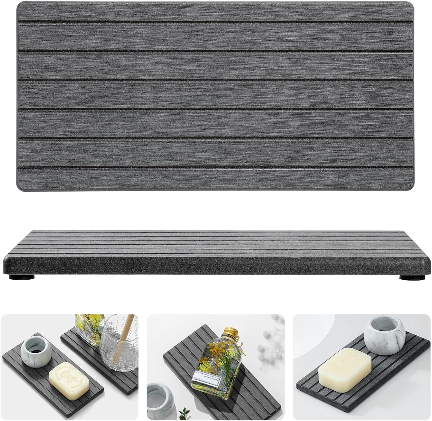 2PCS Diatomite Quick Stone Drying Tray Mat For Bathroom & Kitchen Counter, Instant Dry Water