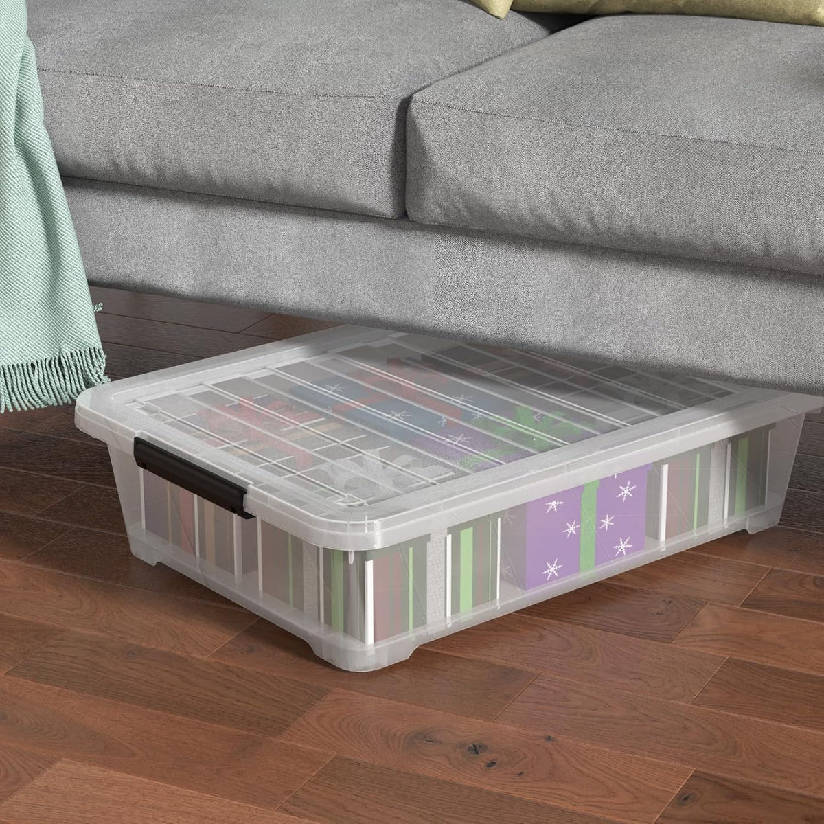 Set of 3 42 L Clear Plastic Under The Bed Storage Bins, Underbed Box with Latching Lid and Wheels