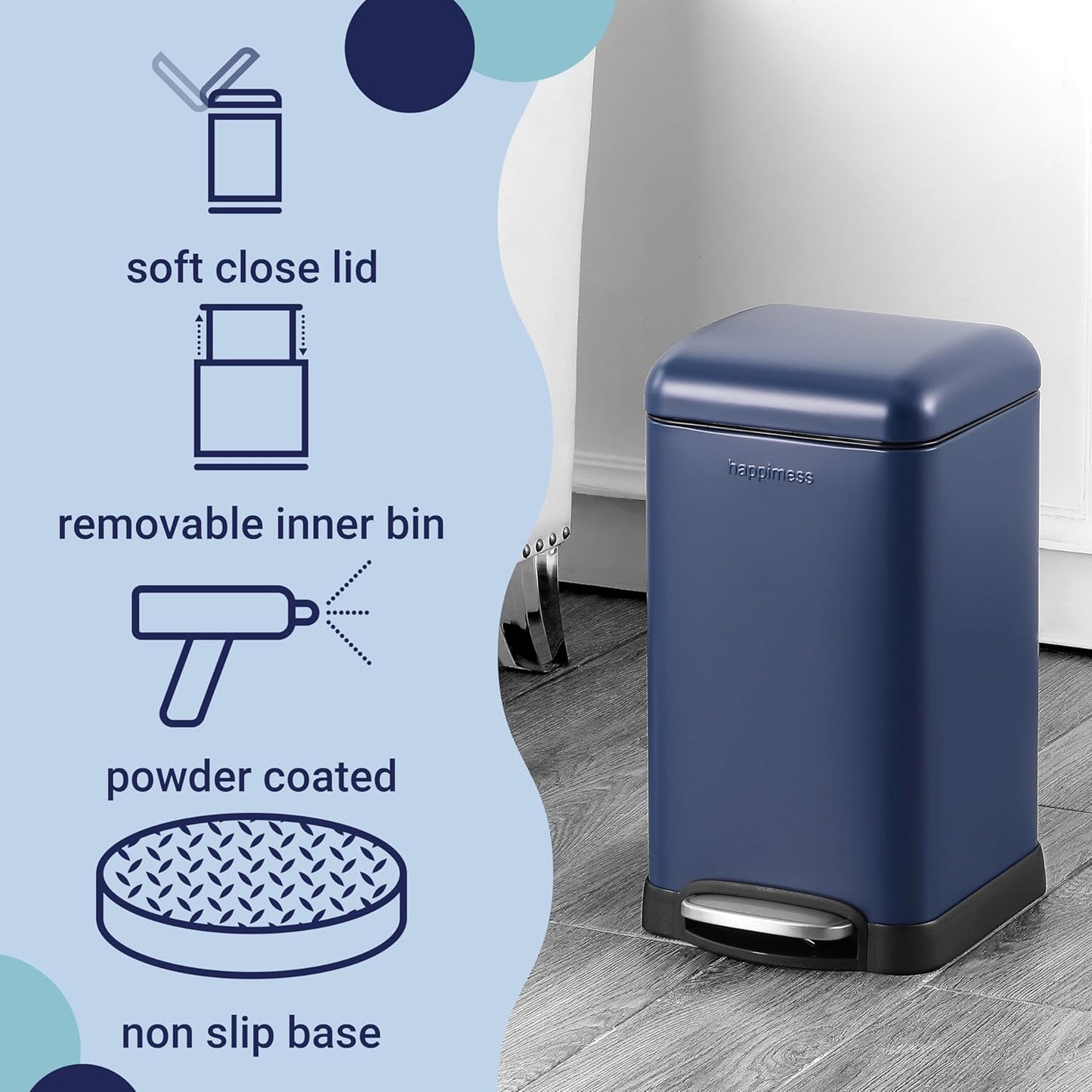 happimess HPM1012F Betty Retro Mini 3.2-Gallon Step-Open Trash Can, Fingerprint Resistant, Modern